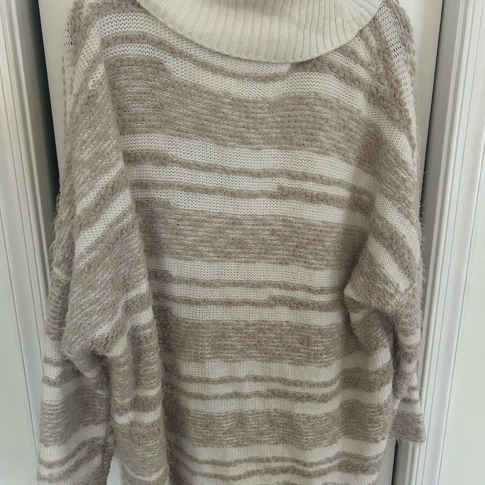 Calvin Klein Cream & Beige Striped Cowl Neck Sweater - Picture 2 of 2